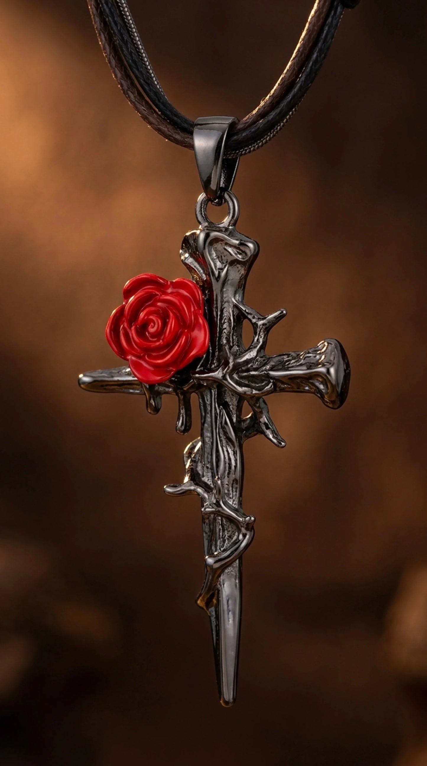 Thorn Rose Cross Necklace