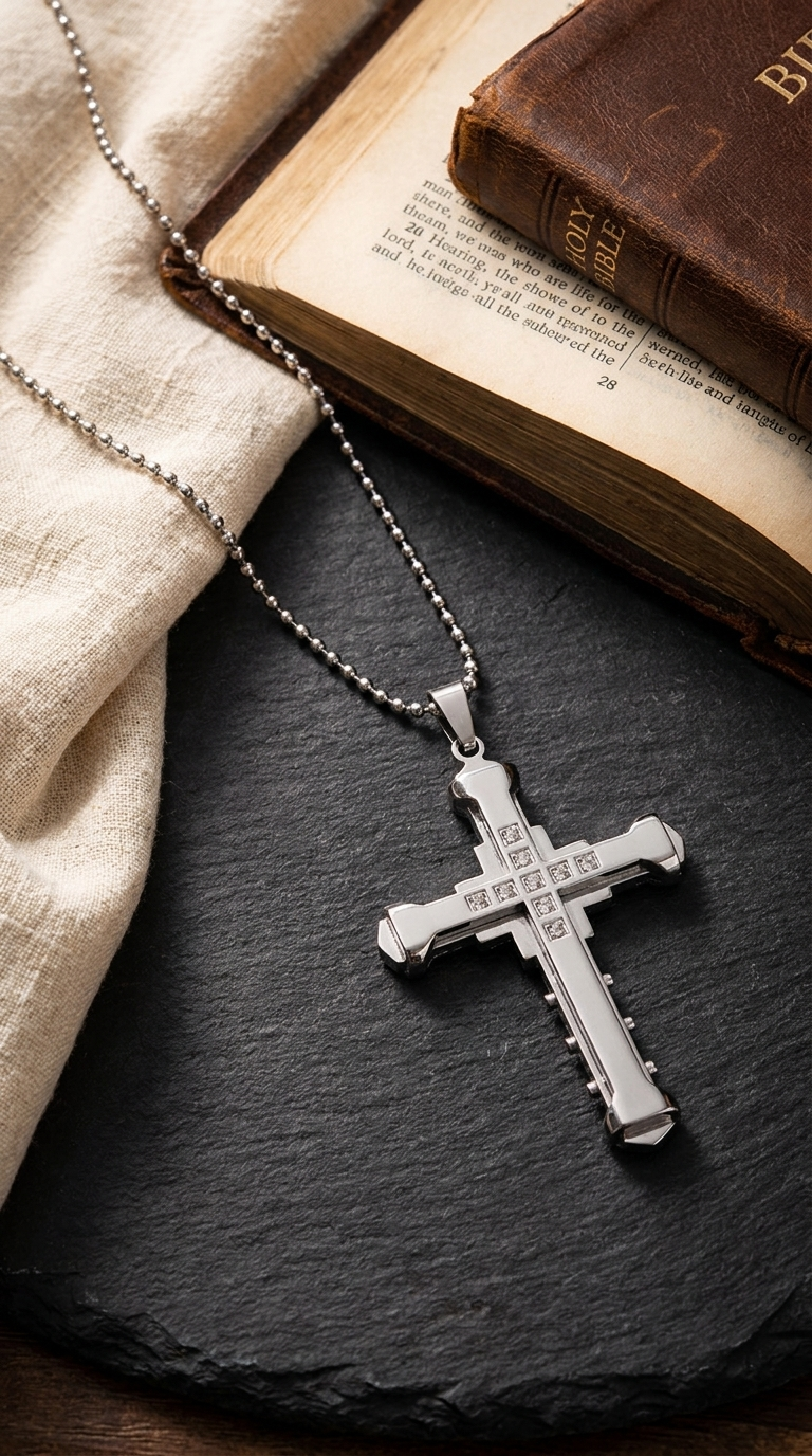 Layered Cross Necklace – Stainless Steel with CZ Stones