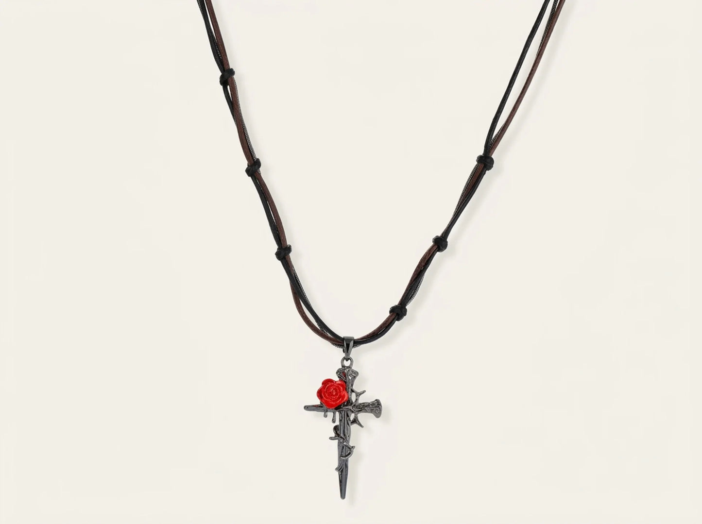 Thorn Rose Cross Necklace