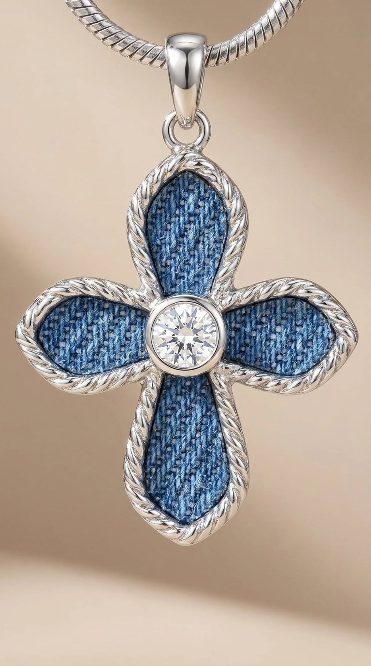 Denim Cross Necklace