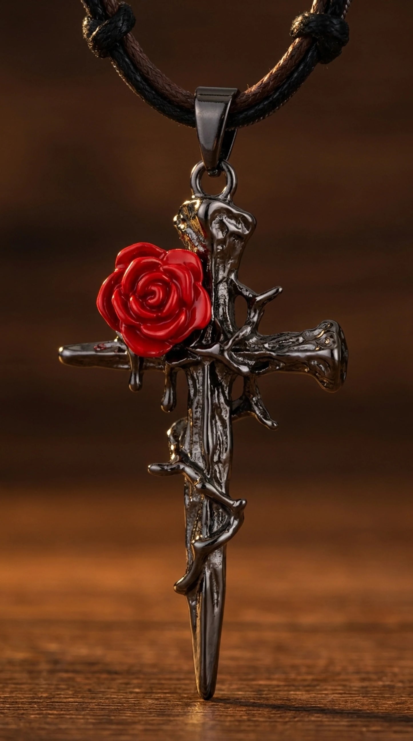 Thorn Rose Cross Necklace
