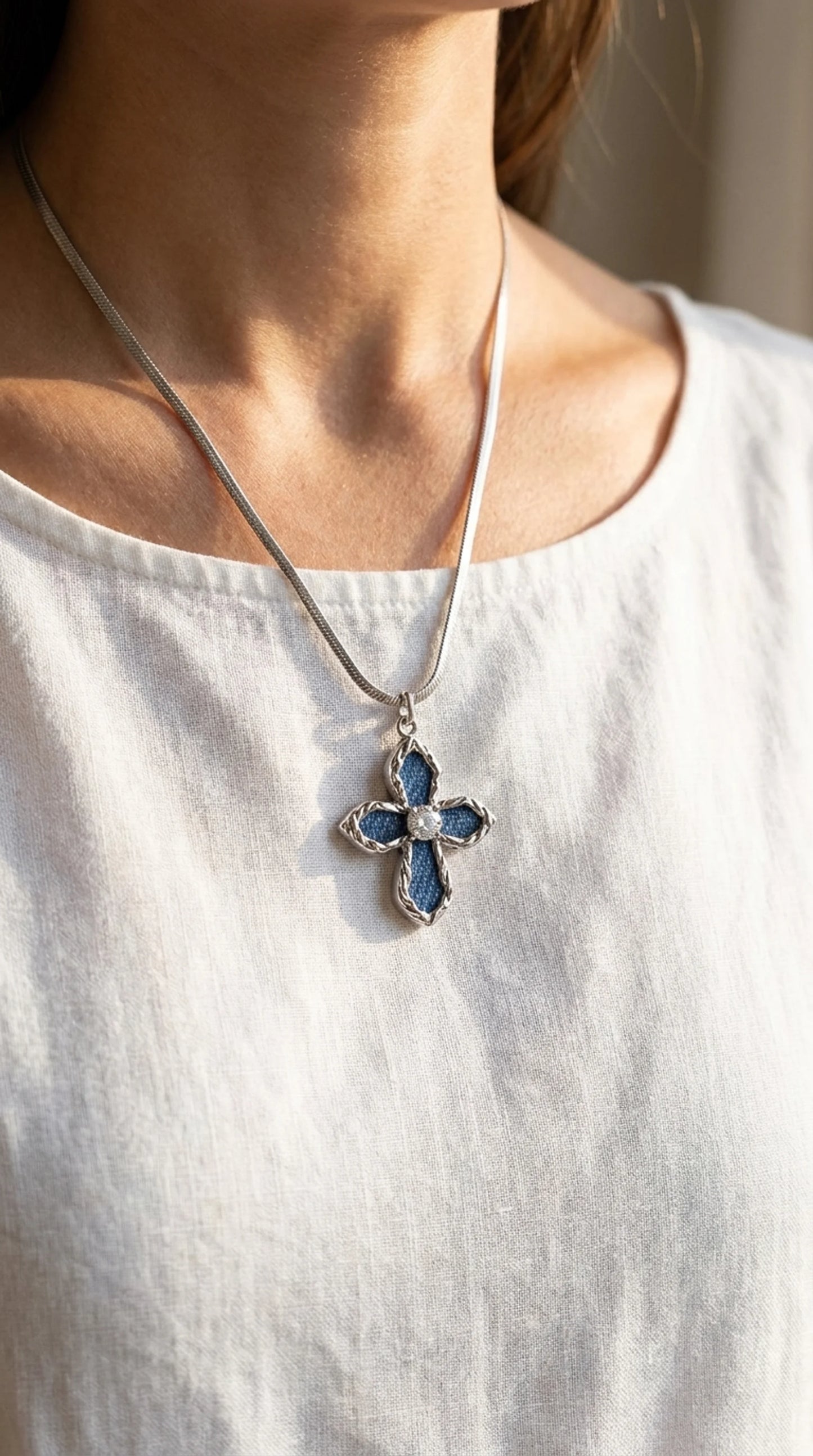 Denim Cross Necklace