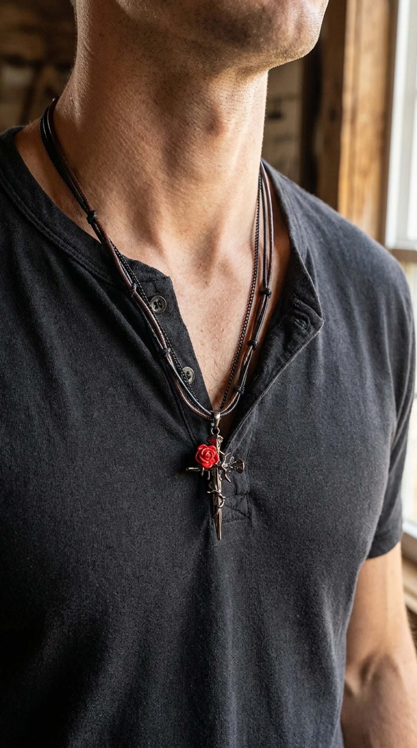 Thorn Rose Cross Necklace