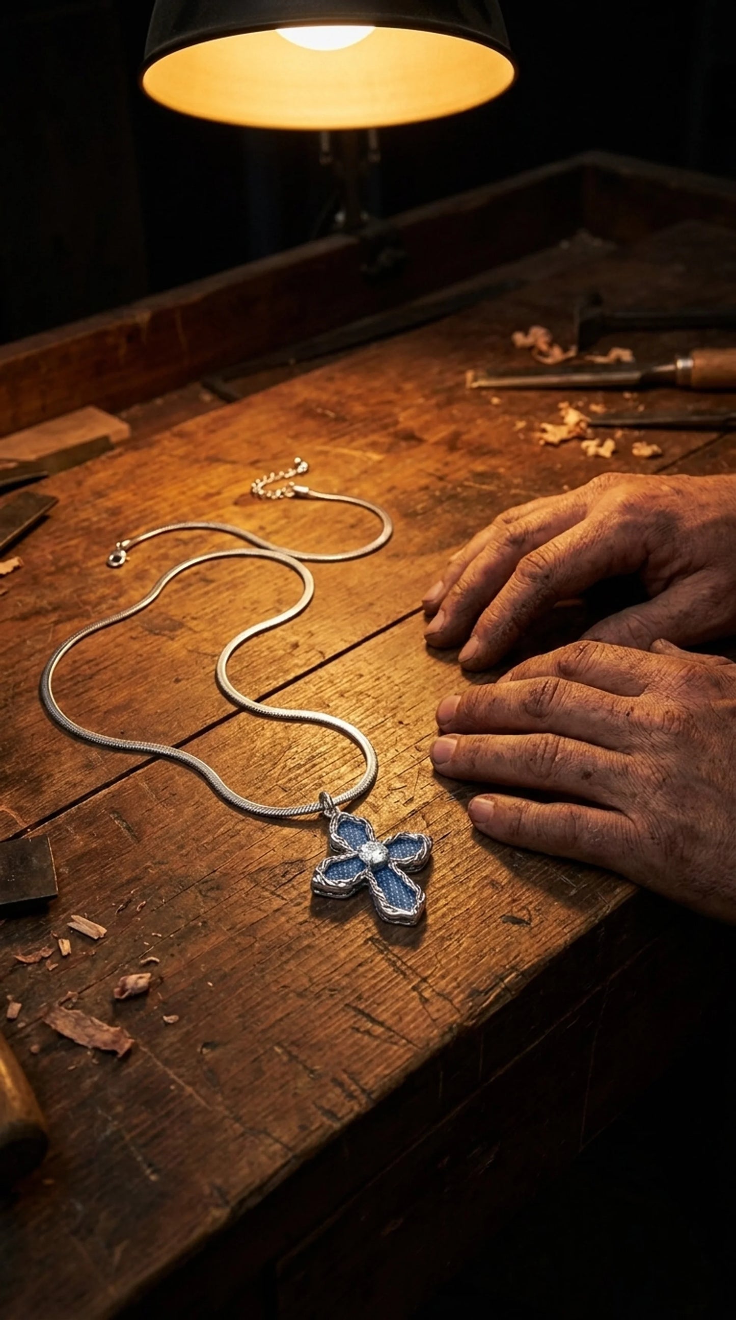 Denim Cross Necklace