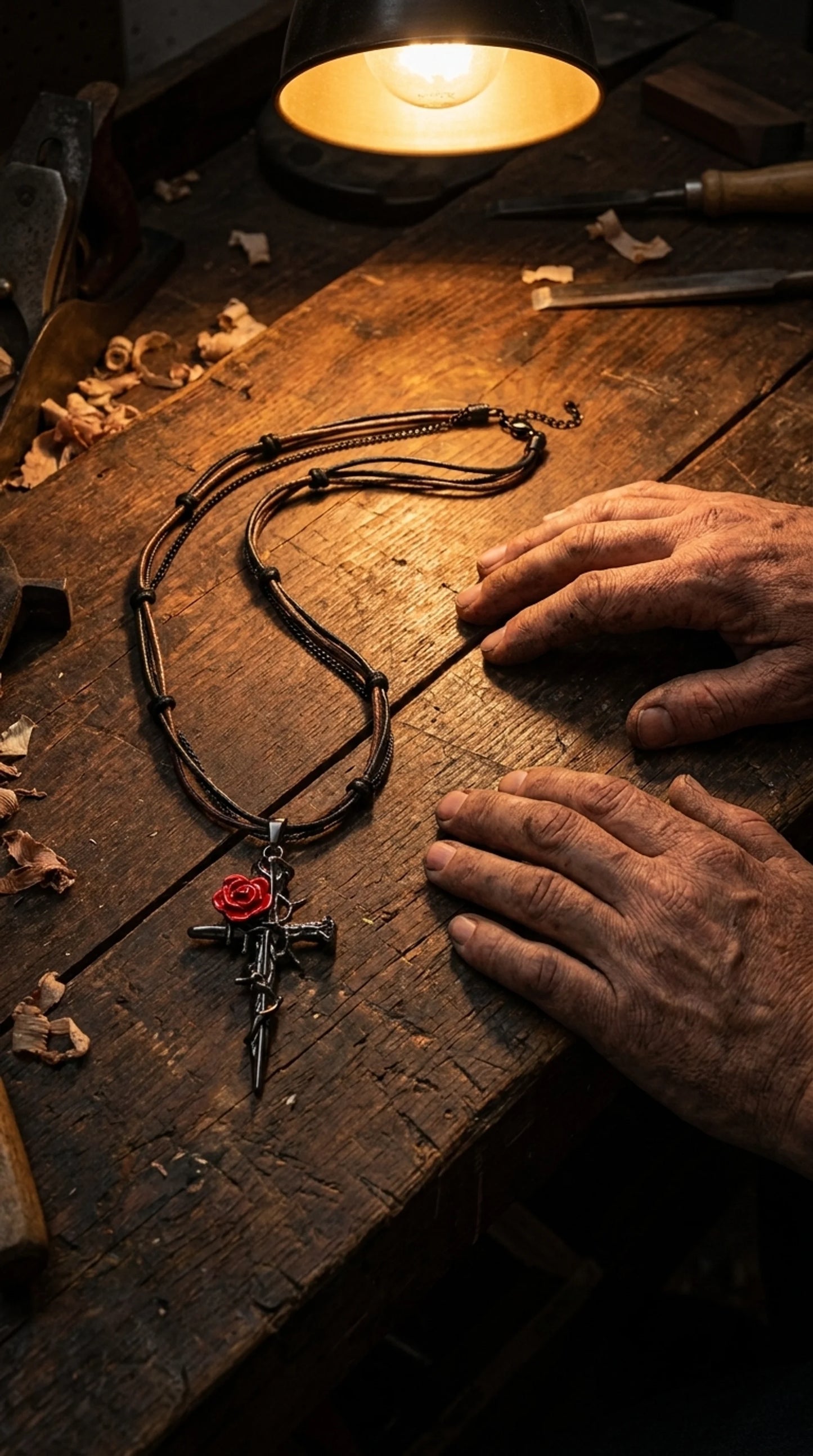 Thorn Rose Cross Necklace