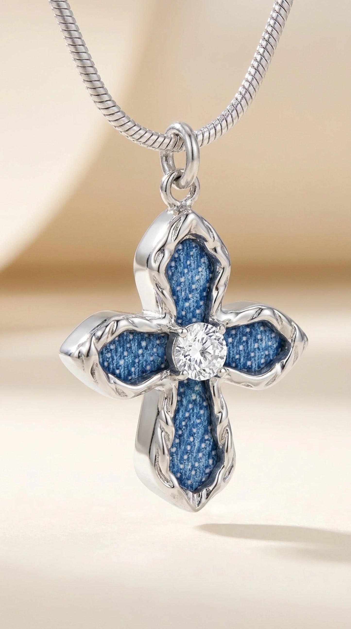 Denim Cross Necklace