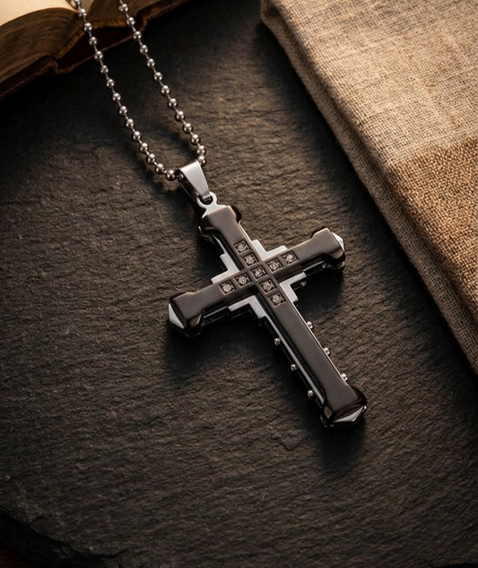 Layered Cross Necklace – Stainless Steel with CZ Stones