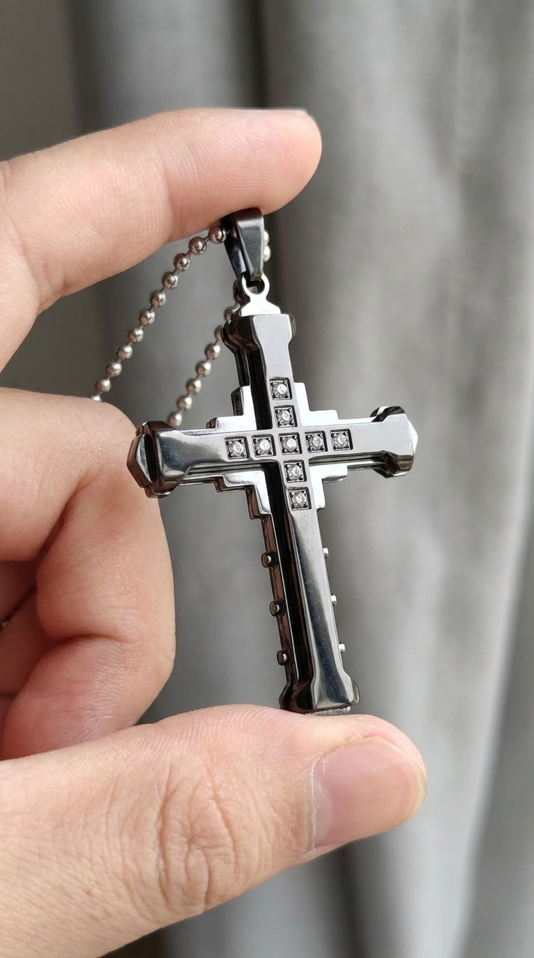 Layered Cross Necklace – Stainless Steel with CZ Stones