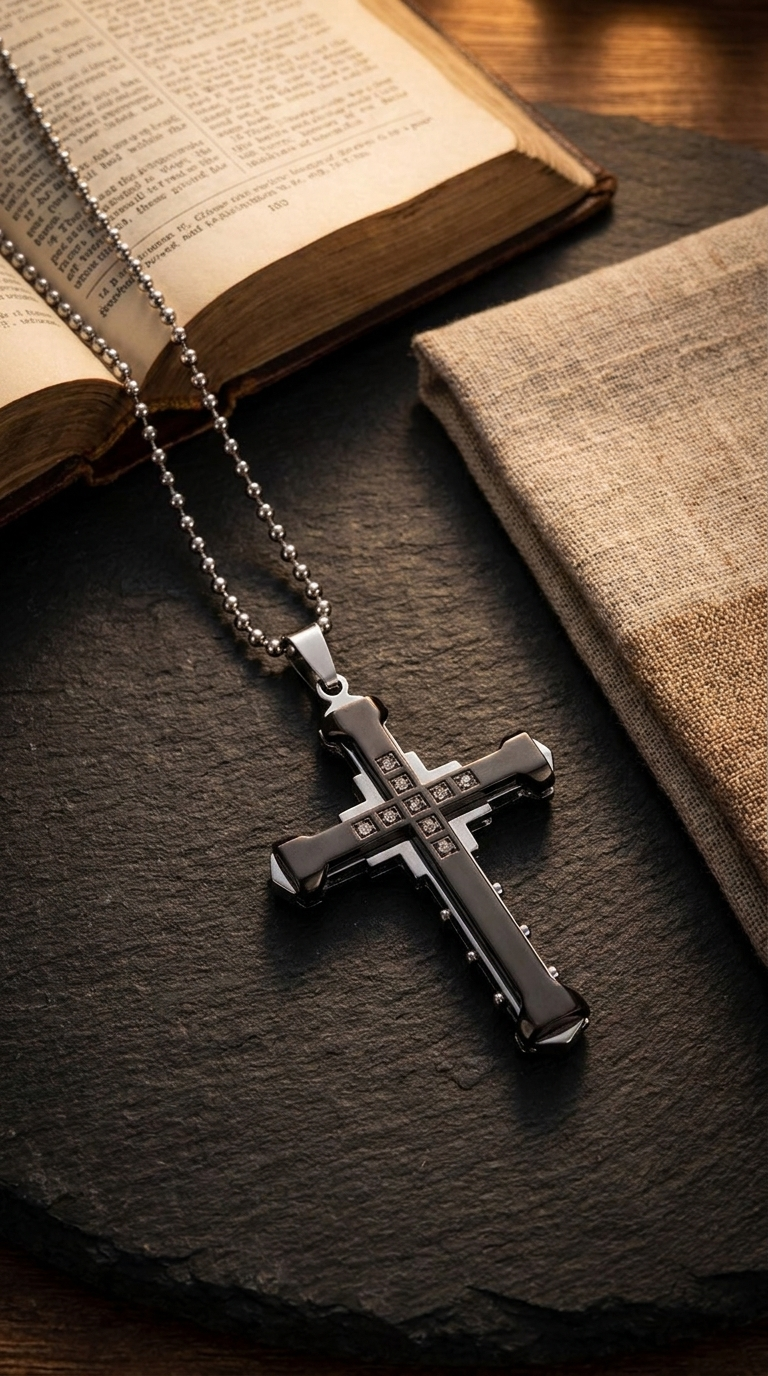 Layered Cross Necklace – Stainless Steel with CZ Stones