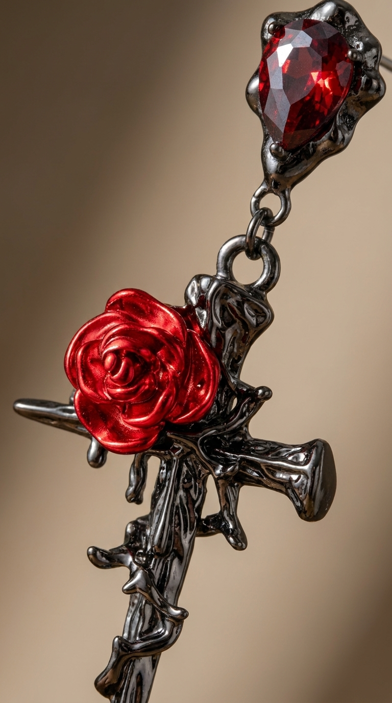 Thorn & Rose Cross Earrings – Faith with Bold Elegance
