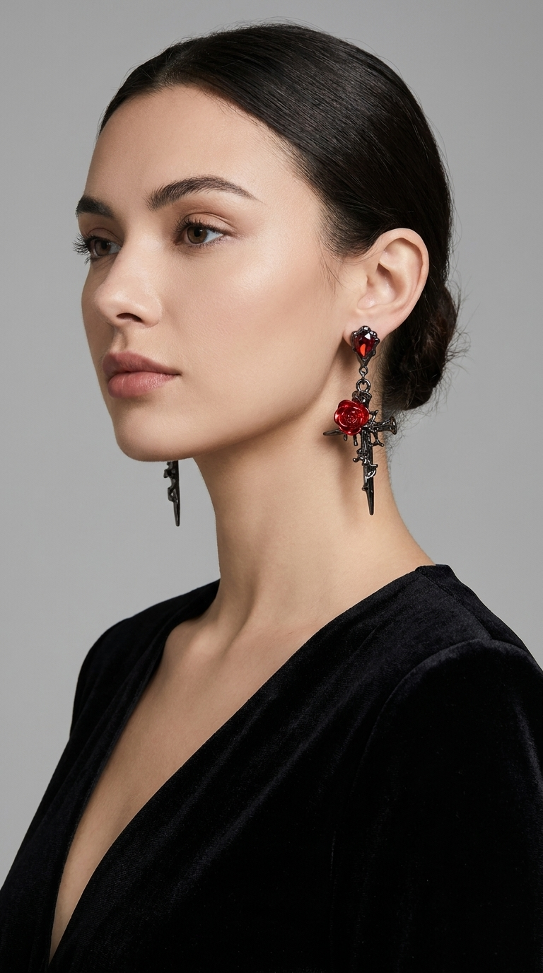 Thorn & Rose Cross Earrings – Faith with Bold Elegance