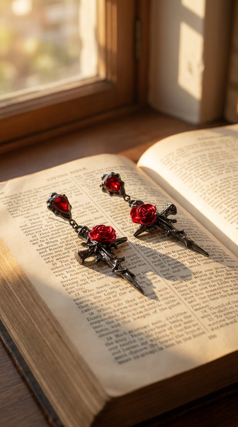 Thorn & Rose Cross Earrings – Faith with Bold Elegance
