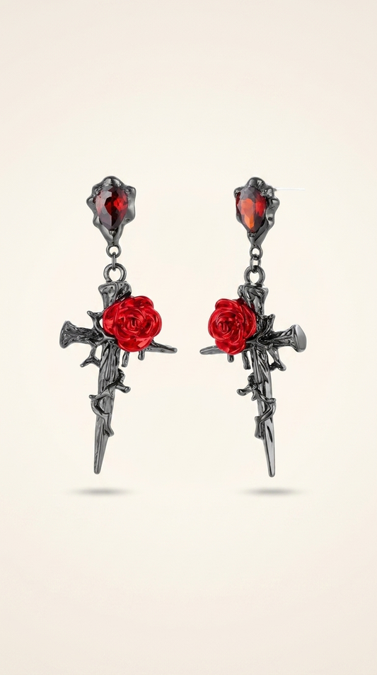 Thorn & Rose Cross Earrings – Faith with Bold Elegance