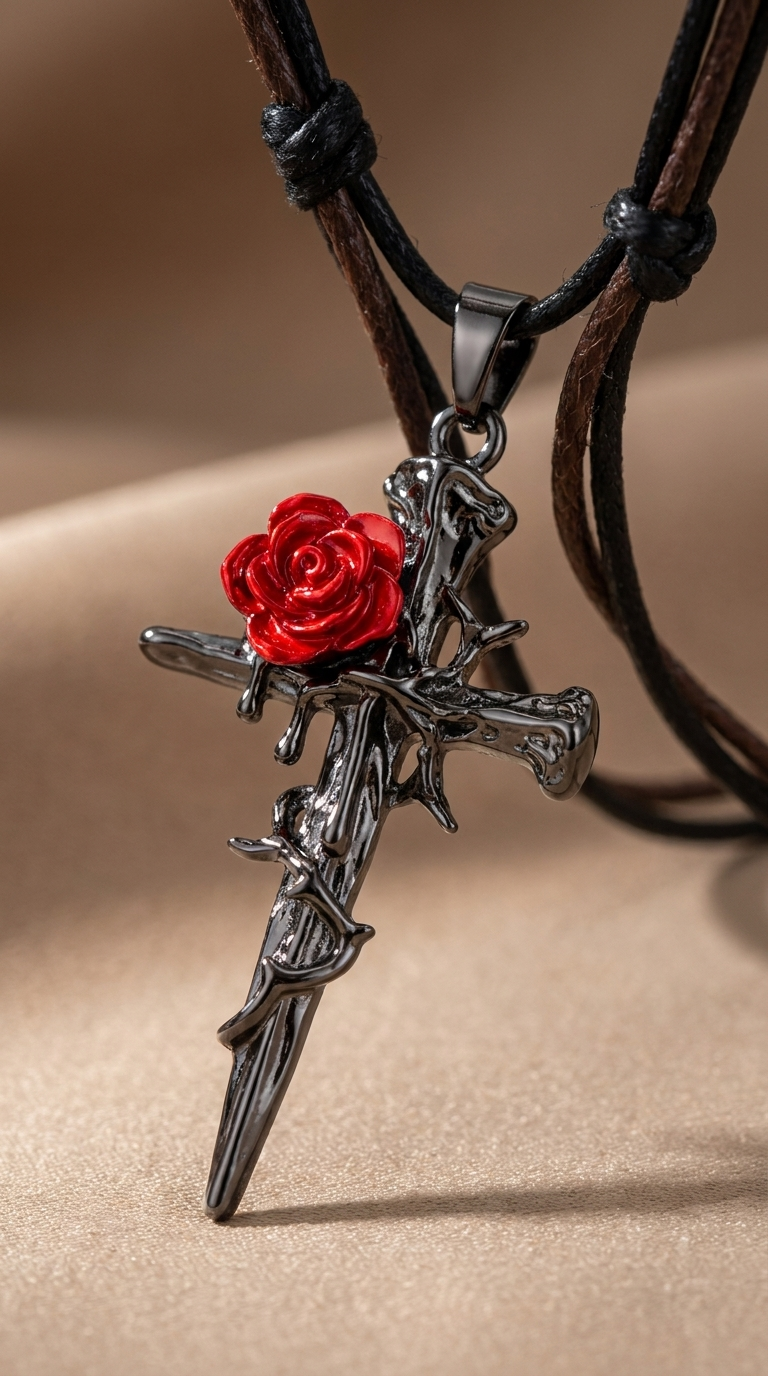 Thorn & Rose Cross Jewellery Set – Necklace & Earrings